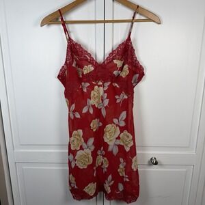 Victoria's Secret Slip Dress Women's Large Floral‎ Chemise Red Lace Y2K Vintage